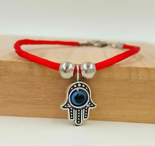 Vista 5 de Treasure4U-store 5 pulseras de cuerda roja de cábala con mano Hamsa y protección contra el mal de ojo azul pulseras ajustables con dije