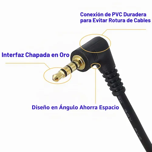 Vista 2 de SinLoon Cable TRRS de 0.138 in, (2 unidades) chapado en oro de 90 grados en ángulo derecho e izquierdo de 0.138 in, estéreo de 4 polos macho a