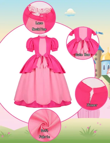 Vista 5 de Disfraz de princesa melocotón para niñas, disfraz de Halloween para cosplay, súper hermanos con accesorios para peluca