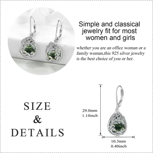 Vista 94 de Aretes colgantes con forma de lágrima de filigrana de piedra lunar de plata de ley 925 con cierre de palanca para mujer, regalos de joyería