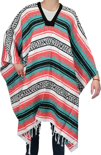Vista 20 de Artisans Bazaar Poncho tradicional mexicano de Baja para hombres y mujeres, auténtico sarape de Gaban, manta de vaquero Pancho Jorongo Aguamarina