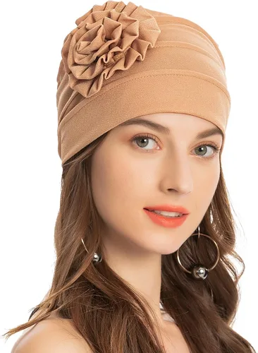 Vista 14 de ZLYC Gorro de verano para mujer, gorro elástico de quimioterapia con flores Blanco floral