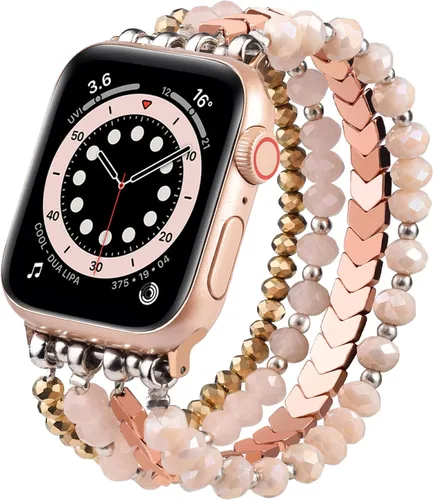 Vista 23 de MOFREE - Pulsera de cuentas compatible con Apple Watch Band de 1.496 in/1.575 in/1.614 in/1.65 in (38, 40, 41 y 42 mm) Series Negro/Oro