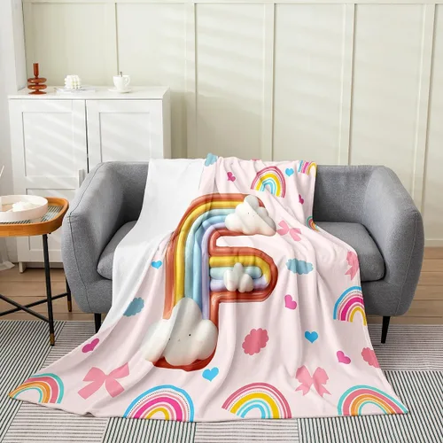 Vista 11 de Erosebridal Rainbow English Alphabet Fleece Throw Blanket 40"x50" - Ultra-Soft for Couch Sofa Bed,Cartoon Letters Flannel Blanket,Love Hearts Fuzzy