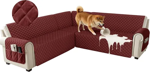 Vista 33 de Fundas impermeables para sofá seccional de esquina en forma de L, de terciopelo, juego de 6 piezas, funda en forma de U para sofá, para perros