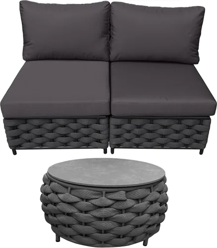 Vista 10 de TWT Sofá individual modular para exteriores con cojín grueso, gris oscuro Cuerda Textilene Gris Oscuro W/Cojín Gris Oscuro