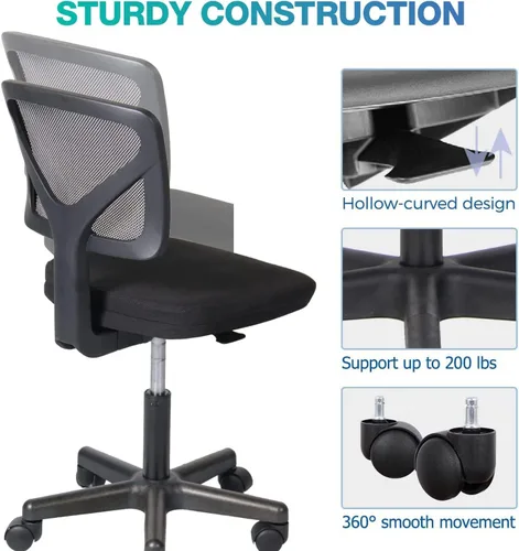 Vista 6 de AFO Silla de oficina en casa, silla de escritorio ergonómica, silla de computadora pequeña, ergonómica, ajustable, sin brazos, pequeña silla