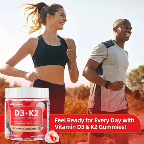 Vista 6 de Gomitas de vitamina D3 K2 con magnesio sin azúcar, 60 unidades Vitamina D3 5,000 UI + K2 (MK-7) 100 mcg - Suplemento de vitamina K2 D3 vegano