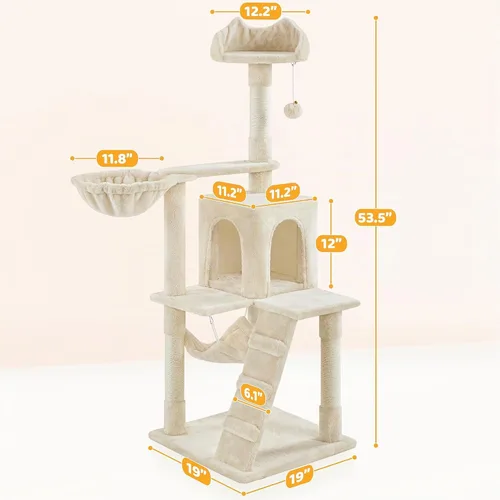 Vista 3 de Yaheetech - Árbol para gatos, torre para gatos de 54 pulgadas de altura para gatos de interior con plataforma extendida y cesta, espacioso Beige