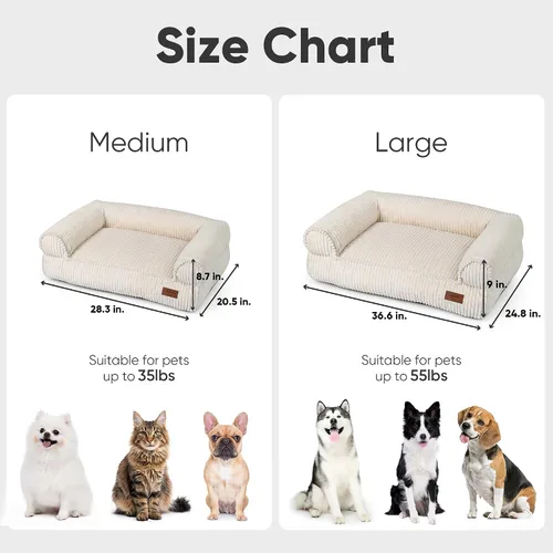 Vista 6 de FUKUMARU Sofá cama para perros, acogedora cama de pana para gatos de interior con funda lavable, cama ortopédica impermeable de 28 pulgadas
