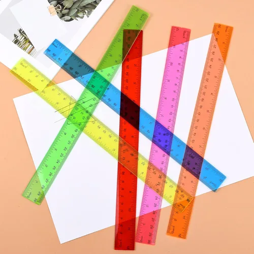 Vista 7 de Unjoo Regla recta de plástico transparente de 12 pulgadas, colores surtidos 12in/8 piezas