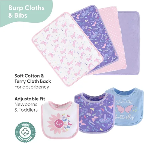 Vista 6 de The Peanutshell Juego de regalo de canastilla para bebé, 30 piezas, ropa de bebé niña recién nacida a 9 meses, mariposa morada