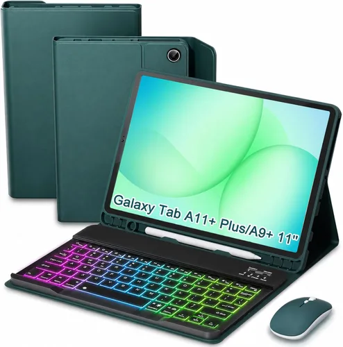 Vista 16 de Funda de teclado para tableta Samsung Galaxy Tab A11 Plus de 11 pulgadas 2025 / A9+ Plus 2023, teclado y mouse inalámbricos con retroiluminación