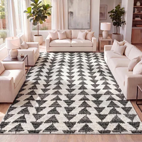 Vista 9 de JONATHAN Y Aisha - Alfombra geométrica triangular marroquí negra/crema, 2x8, contemporánea, moderna, fácil de limpiar para sala de estar