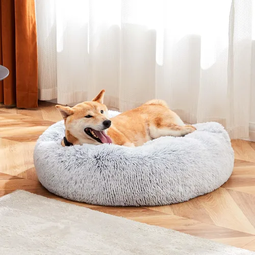 Vista 11 de NEWBULIG 37x37 Inch Donut Dog Bed for Indoor Use, Fluffy Large Pet Sofa Marrón