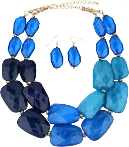 Vista 12 de Rosemarie Collections Conjunto de collar y pendientes elegantes con resina pulida ombre para mujer, 40,6 cm + 7,6 cm de extensor