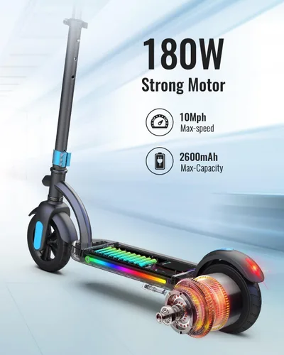 Vista 3 de Gyroor H40 Kids Electric Scooter, 180W Motor, Up to 10 MPH, LED Display & Colorful Lights, Adjustable Height, for Boys & Girls Ages 8-12, Great Azul