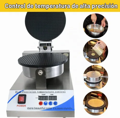 Vista 3 de Máquina eléctrica de cono de helado, máquina comercial de cono de gofres de 110 V para el hogar, con control de temperatura y tiempo LED