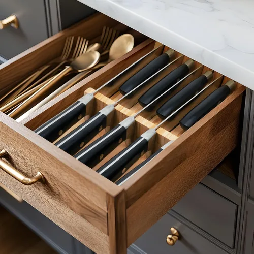 Vista 5 de Utoplike Organizador de cajón para cuchillos Bloque de cuchillos de bambú para cocina, Soporte para bistecs de mango grande, Apto para 9 cuchillos