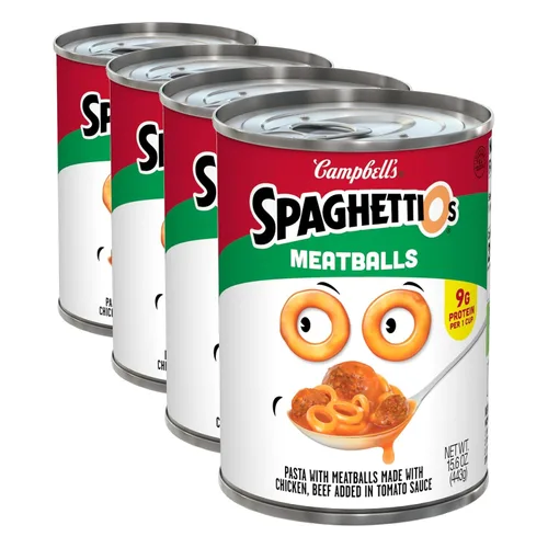 Vista 47 de SpaghettiOs Pasta enlatada con albóndigas A to Z's, lata de 15.6 onzas