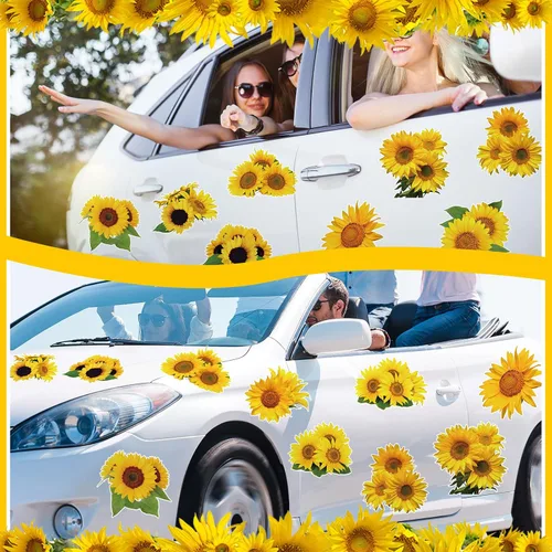 Vista 6 de Zhanmai 24 piezas de imanes de girasol para nevera, imanes de girasol para auto, imanes de nevera de flores de verano, adhesivos magnéticos