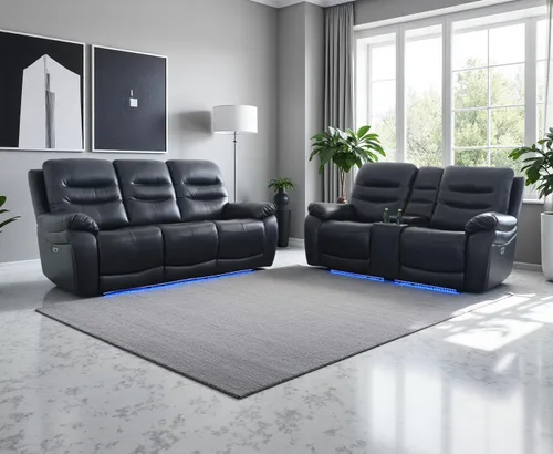 Vista 102 de Juego de sofá reclinable eléctrico, seccional de cuero transpirable beige, juego de muebles de sala de estar, 2 piezas, sofá reclinable eléctrico