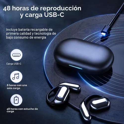 Vista 6 de Hsility Auriculares inalámbricos Bluetooth con micrófono integrado con ganchos para los oídos 50 horas de reproducción, pantalla LED, estuche