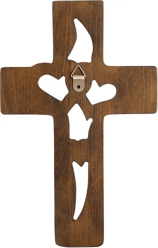 Vista 2 de BGCOPPER Cruz de matrimonio Decoración de pared Cruz de pared de corazón entrelazado de madera Retro