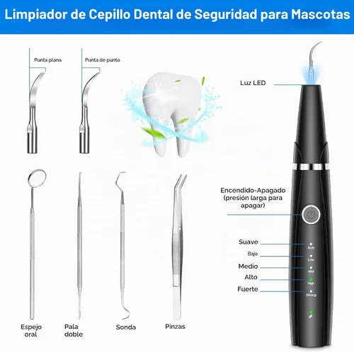 Vista 2 de Kit de limpieza ultrasónica de dientes de perro para limpieza de dientes de mascotas, removedor de placa de perro para dientes, 5 modos