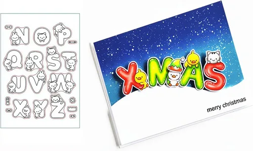 Vista 2 de Juego de sellos y troqueles transparentes de letras de animales para hacer tarjetas, plantillas cortadas para álbumes de recortes, álbum de fotos