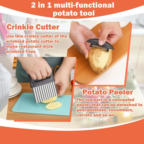 Vista 3 de Hendiy Cortador de arrugas, cortador de papas fritas de acero inoxidable, cortador de patatas fritas para papas fritas