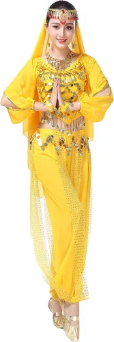 Vista 5 de Lauthen.S Conjunto de disfraz de Halloween para mujer con monedas, pantalones y velo facial