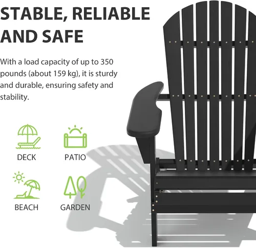Vista 5 de Folding Adirondack Chair,Ergonomic Patio Wood Chairs with Wide Armrest,350LBS Weather Resistance Lawn Chair for Poolside,Outdoor Garden Lounge Black