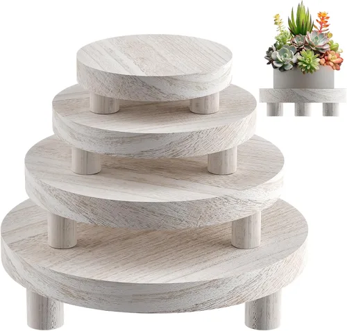 Vista 14 de 3 Piezas Soporte de Madera para Plantas Interior Exterior, Elevador Redondo de Madera para Decoración 6/8/10" Taburete de Madera Soporte