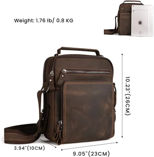 Vista 2 de Bolso bandolera pequeño de cuero genuino para hombre, bolso cruzado de hombro vintage para trabajo, negocios, viajes