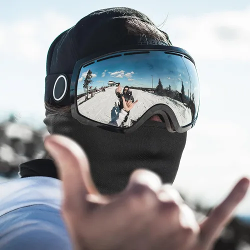 Vista 4 de Achiou - Pasamontañas, máscara facial, para hombres o mujeres, máscara de cara completa con capucha, para nieve, motocicleta, correr, clima frío