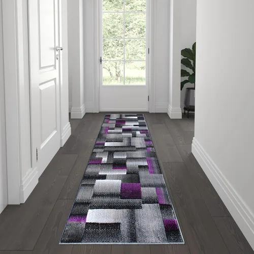 Vista 17 de Flash Furniture Elio Collection - Alfombra de área con patrón de bloques de color, alfombra de olefina azul de pelo alto, alfombra de área de 2 x 3
