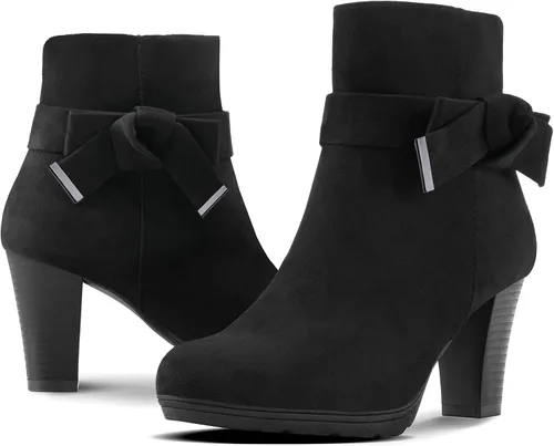 Vista 3 de mysoft Botines para mujer con tacón, tacón grueso apilado y cremallera botines para mujer