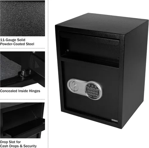 Vista 2 de Paragon Safes - Caja fuerte electrónica con teclado digital y 2 llaves de anulación manuales para dinero en efectivo o seguridad en el hogar (negro)