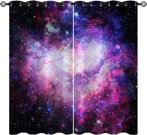 Vista 13 de Cortinas opacas de nebulosa galaxia para niñas y niños, decoración del hogar, universo galáctico, galaxias espaciales, planeta, ojales, cortinas