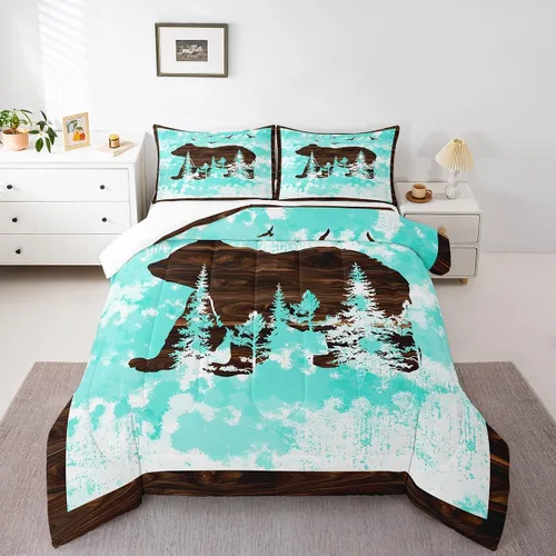 Vista 21 de Juego de ropa de cama de oso para niños y adolescentes, juego de edredón de animales salvajes para niños, adolescentes, naturaleza, vida silvestre