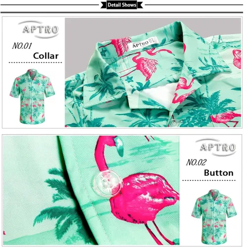 Vista 3 de APTRO Camisa hawaiana elástica en 4 direcciones para hombre camisas de playa tropicales
