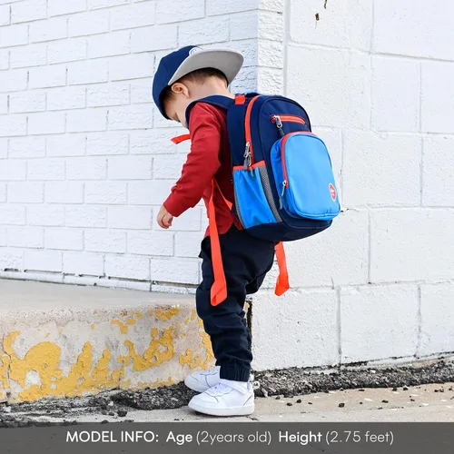 Vista 2 de mibasies Mochila para niñas y niños, ideal para niños y niñas, mochila para preescolar jardín de infantes y primaria, Azul oscuro, Niñito-7L