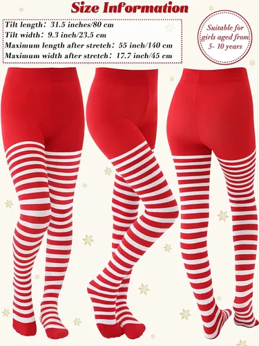Vista 2 de SOMSOC 3 piezas de medias de Navidad a rayas de bastón de caramelo a rayas de Navidad para disfraz de 5 a 10 años