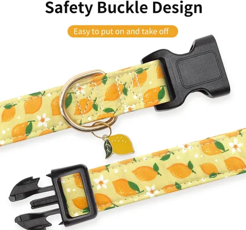 Vista 3 de Collar de algodón para perro, suave y lindo con diseño estampado de limón para hembras, hembras, machos, collar de mascota con hebilla ajustable