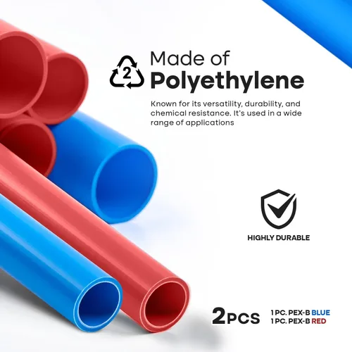 Vista 4 de SUPPLYGIANT Barra de tubo PEX-B de 1/2" x 4 pies, paquete de tubos Pex rojos y azules para tubería de agua potable, plomería de agua caliente