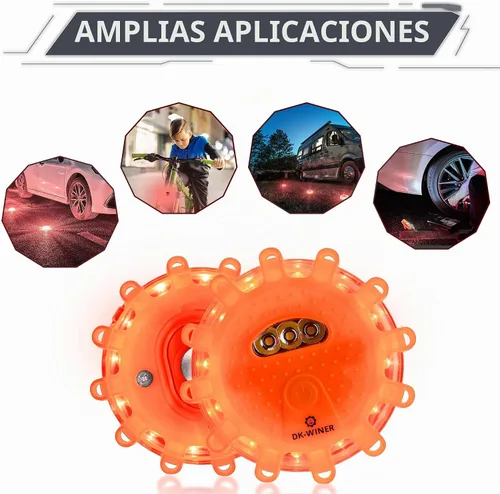 Vista 2 de Kit de bengalas LED de carretera para emergencia, kit de luces de emergencia para carretera con base magnética para vehículos y barcos 9 modos