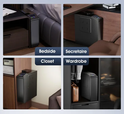Vista 5 de Caja fuerte para armas, caja fuerte biométrica deslizante para pistola de mano, 4 formas de desbloqueo con huella digital, acceso por clave, código