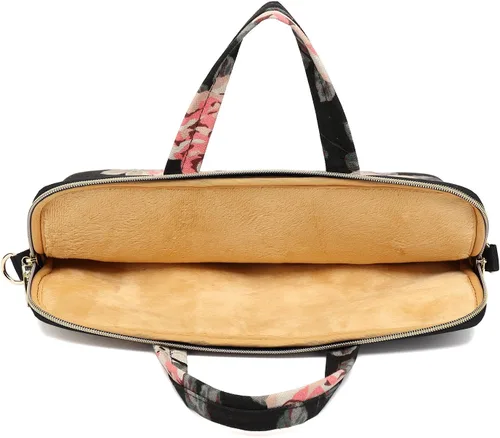 Vista 4 de Kayond - Bolsa de hombro impermeable para laptop con patrón de rosas negras resistente al agua, funda para laptop de 12 y 13 pulgadas Negro Rosado