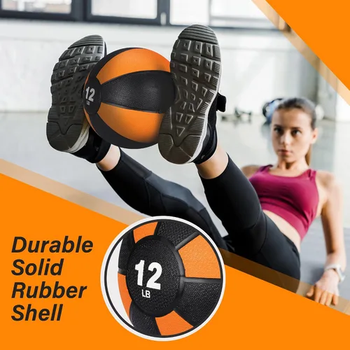 Vista 2 de Pelota medicinal Slam de 12 libras con peso y agarre texturizado de carcasa de goma para fuerza central, ejercicio, cardio, equilibrio y flexibilidad